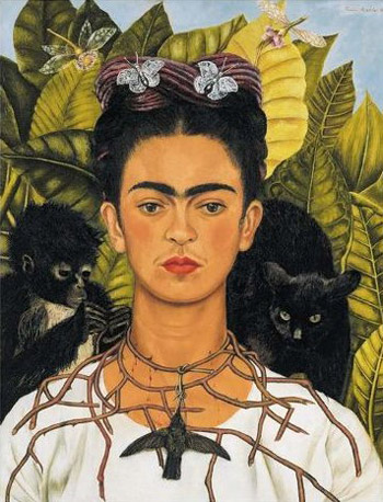 Frida Kahlo Self-Portrait with Thorn Necklace and Hummingbird